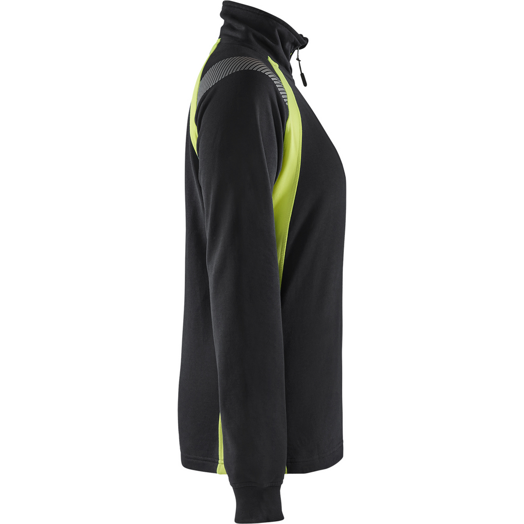 Blaklader Ladies Half Zip Sweatshirt, Black/Yellow (2)