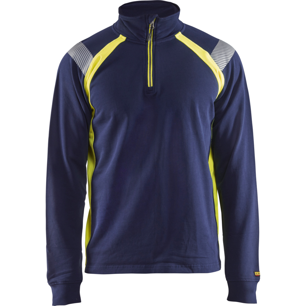 Blaklader Half-Zip Sweatshirt, Navy Blue/ Yellow