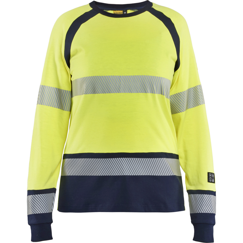 Blaklader Ladies Multinorm Long Sleeve Shirt, Yellow/Navy Blue