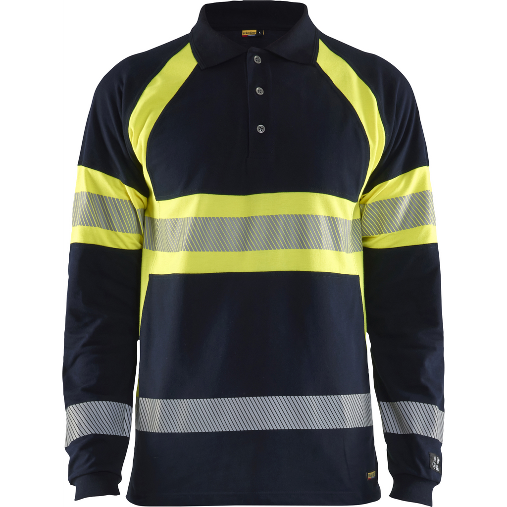 Blaklader Long Sleeve Polo Shirt Multinorm, Navy Blue/ Yellow