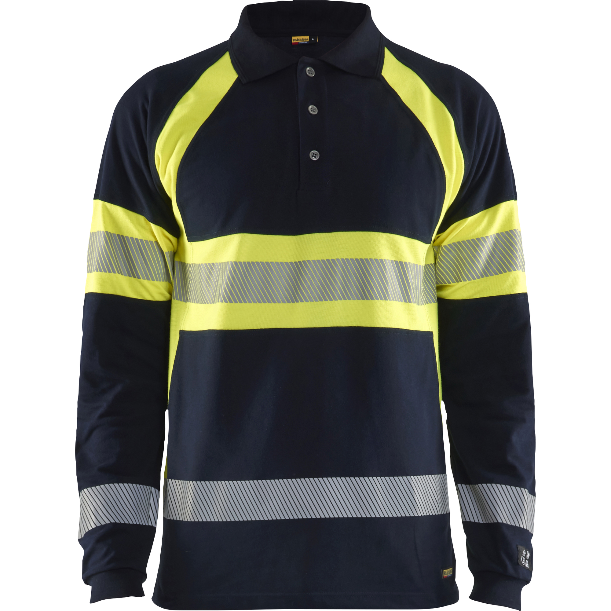 Blaklader Long Sleeve Polo Shirt Multinorm, Navy Blue/ Yellow