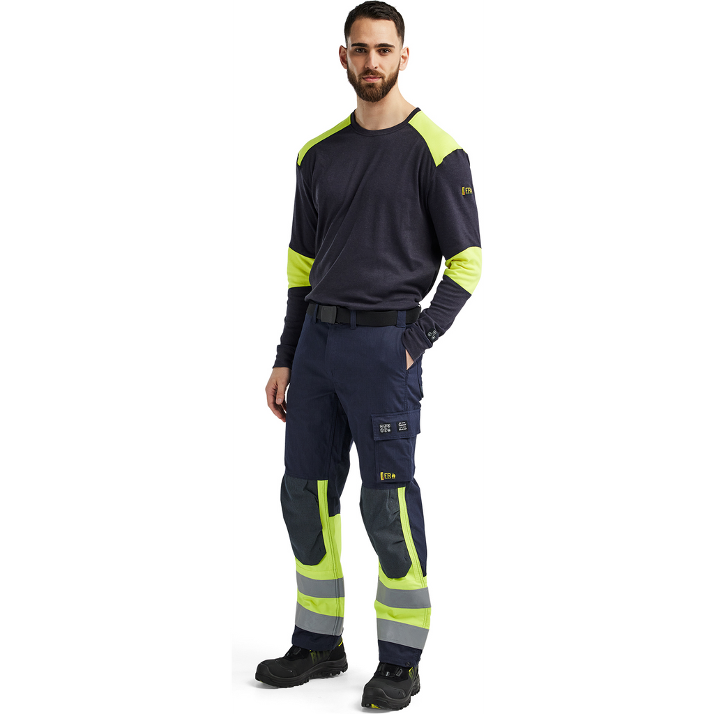 Blaklader Flame Resistant Long Sleeve Shirt, Navy/Yellow (5)