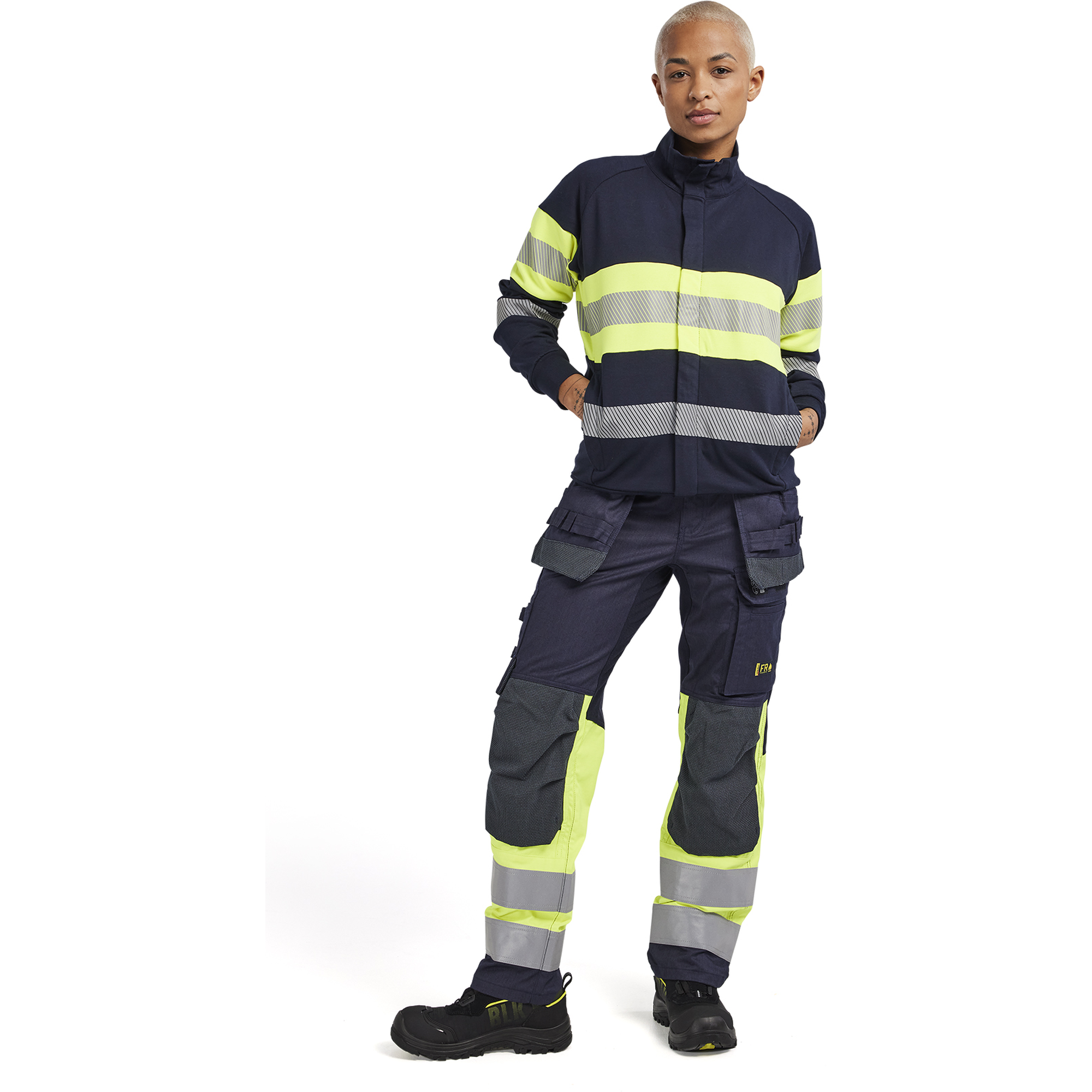 Blaklader Ladies Multinorm High Vis Sweatshirt with Zipper, Navy/Yellow (5)