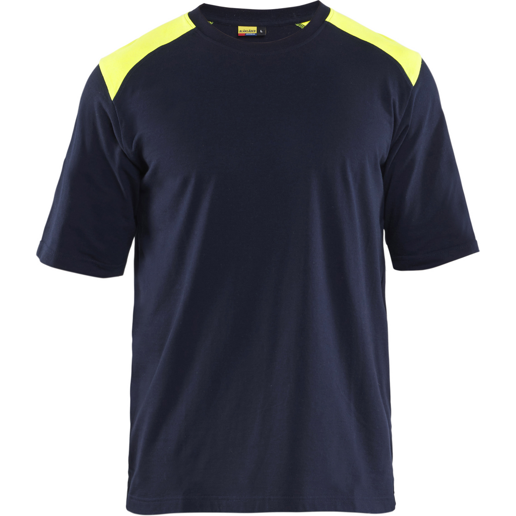 Blaklader Flame Resistant T-Shirt, Navy Blue/ Yellow