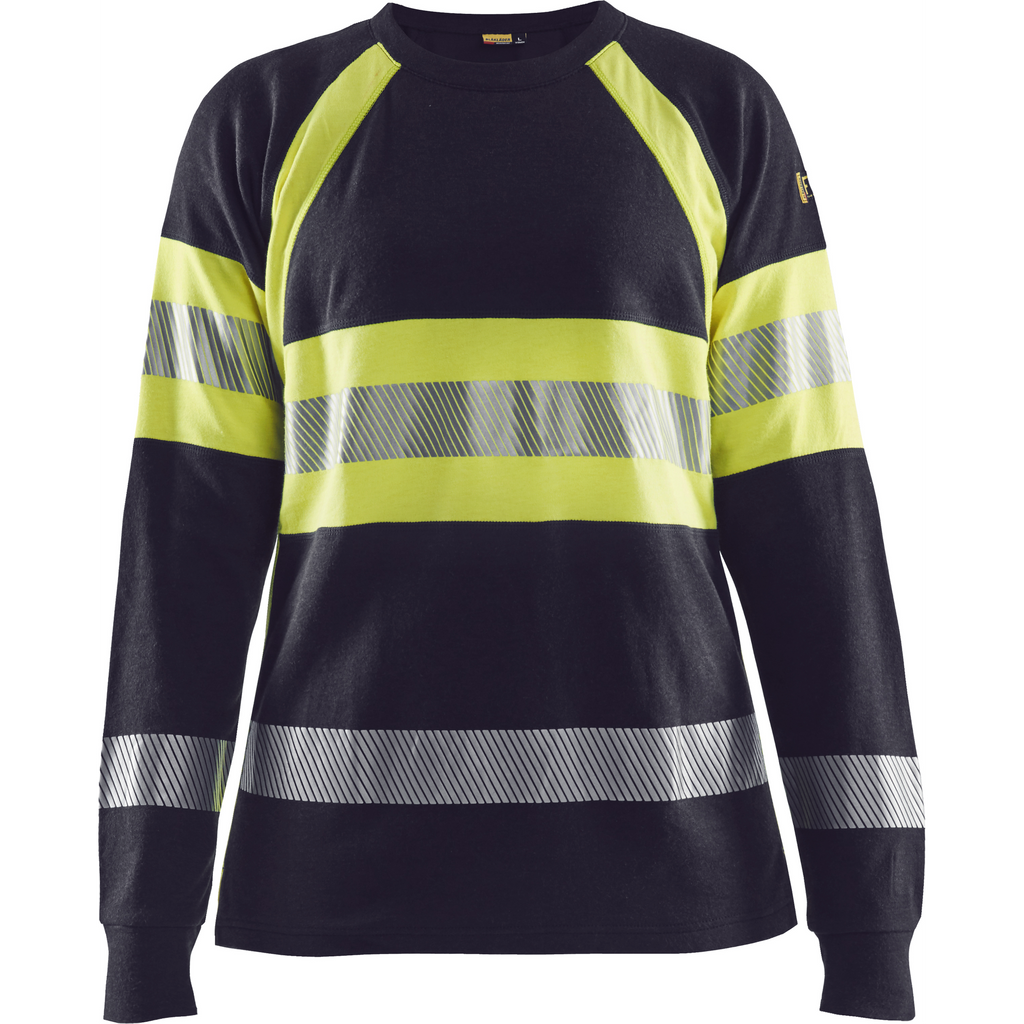 Blaklader Ladies Flame Resistant Long Sleeve Shirt, Navy Blue/ Yellow