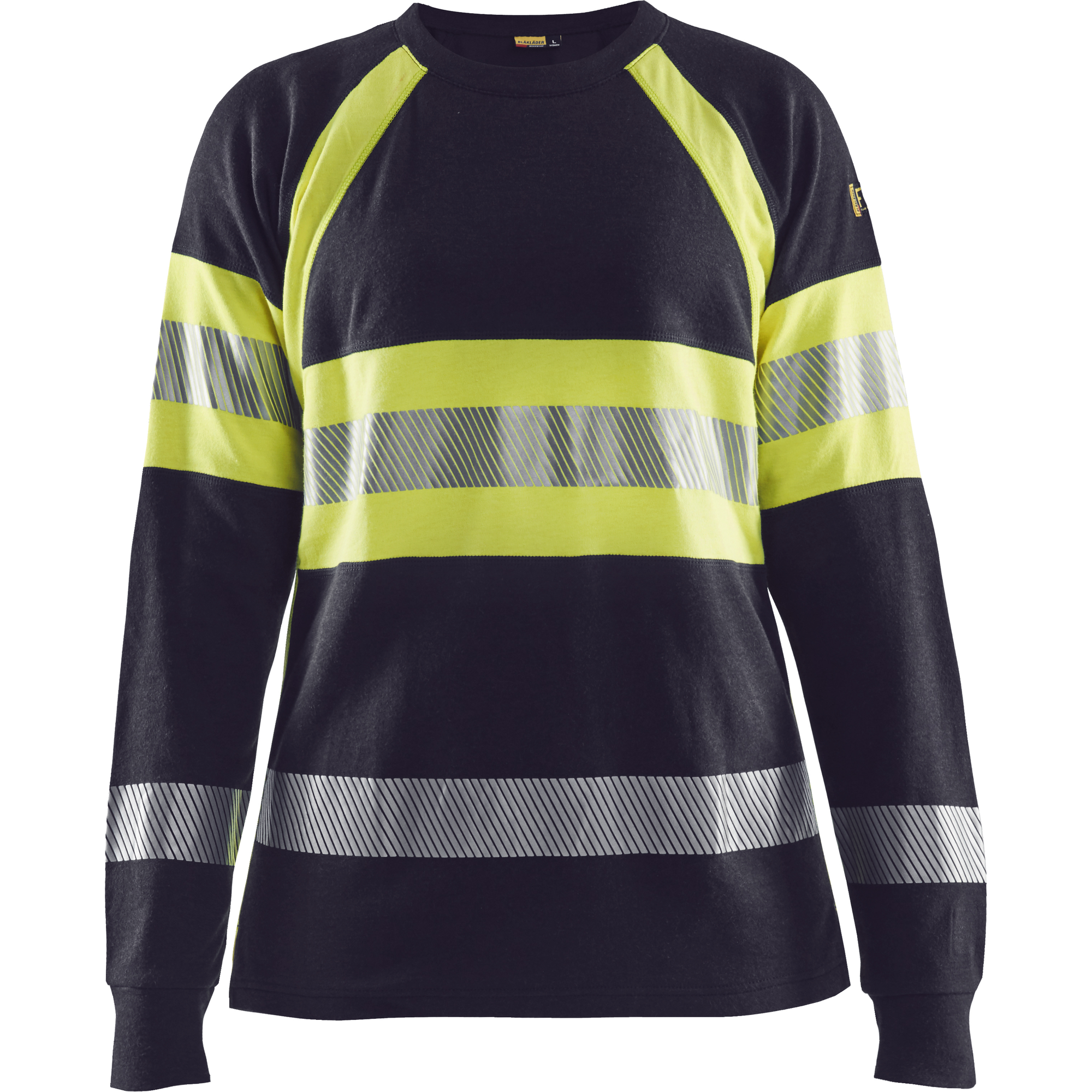 Blaklader Ladies Flame Resistant Long Sleeve Shirt, Navy Blue/ Yellow