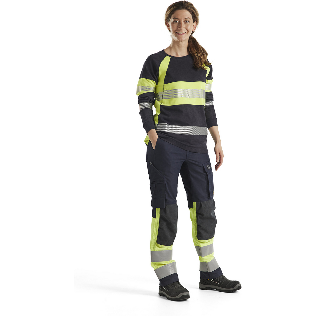 Blaklader Ladies Flame Resistant Long Sleeve Shirt, Navy Blue/ Yellow (5)