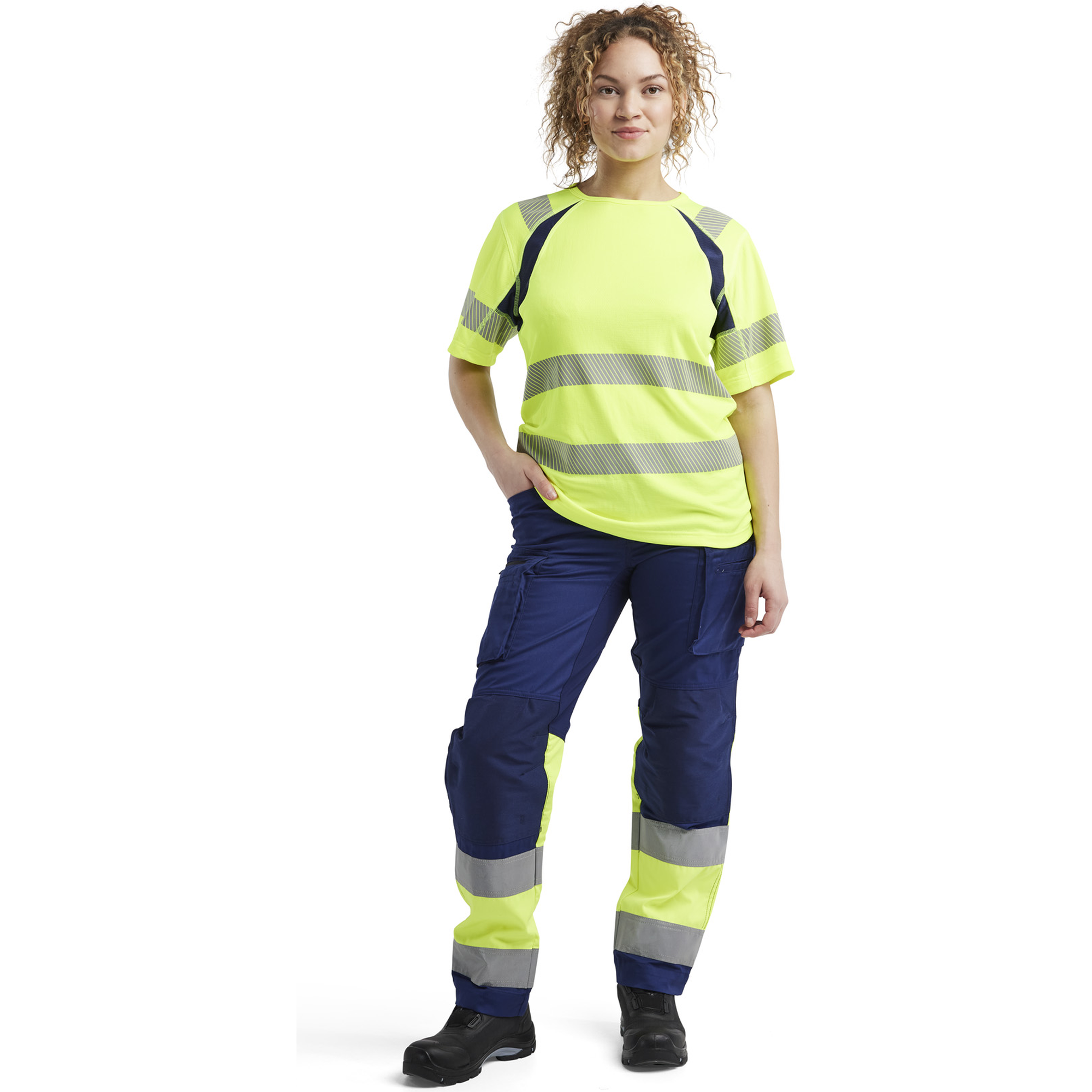 Blaklader High Vis Ladies T-Shirt, Yellow/Navy Blue (5)
