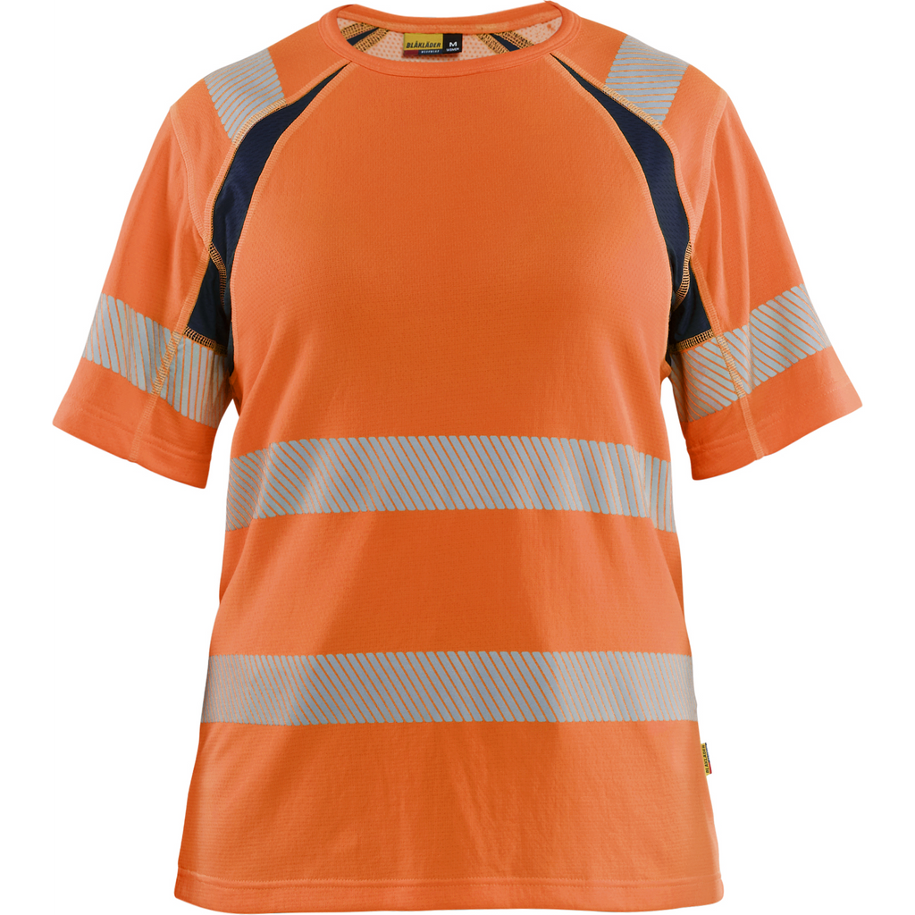 Blaklader High Vis Ladies T-Shirt, Orange/Navy Blue