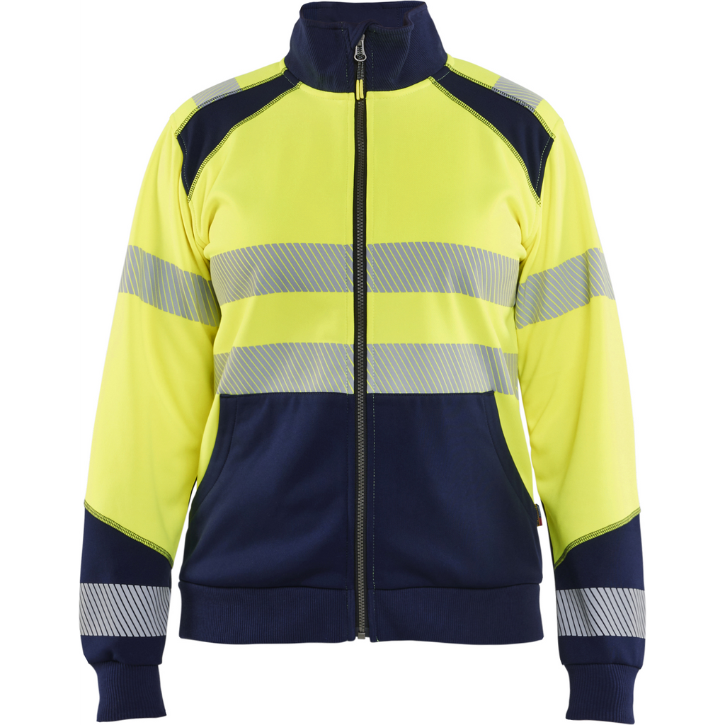 Blaklader High Vis Ladies Full Zip Sweatshirt, Yellow/Navy Blue
