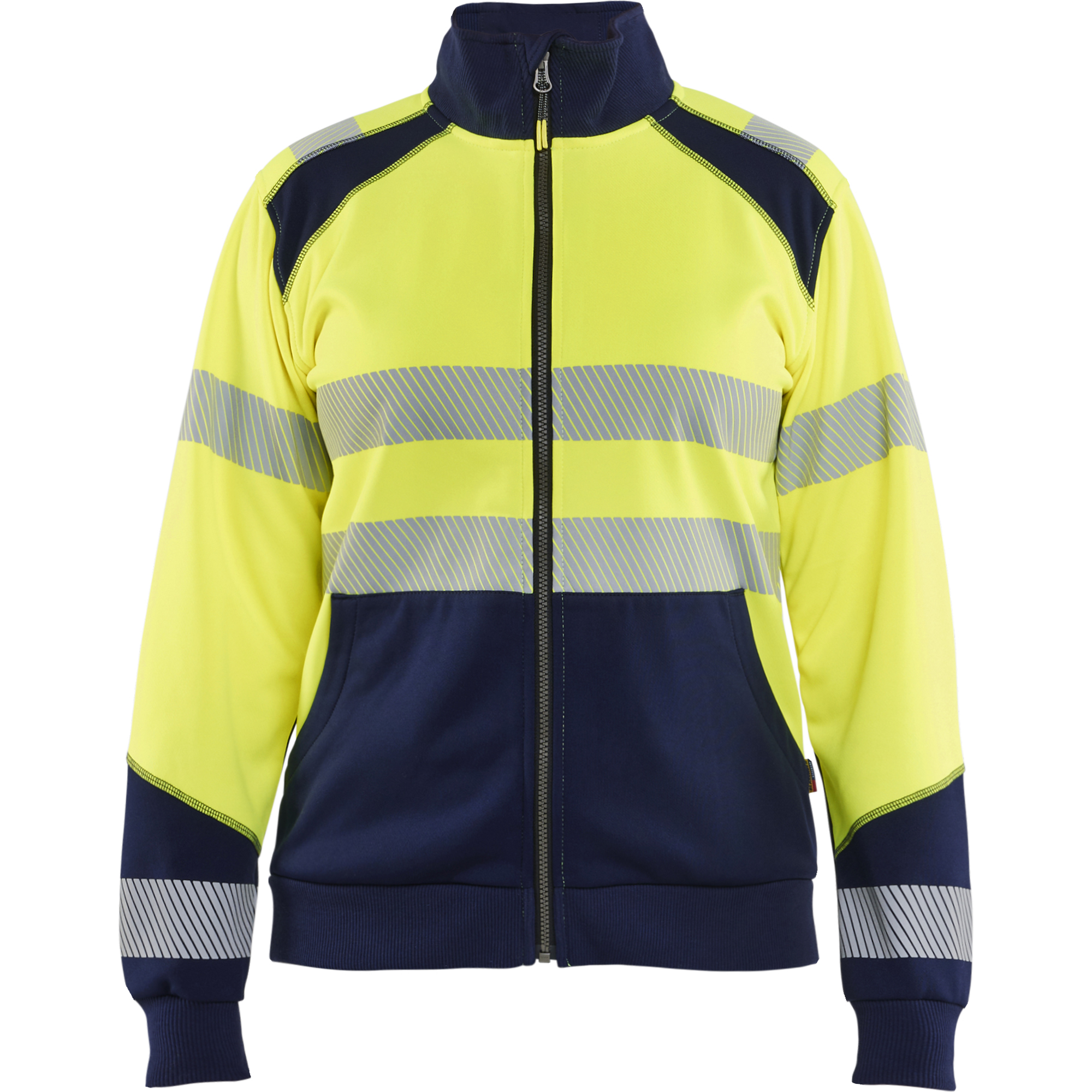 Blaklader High Vis Ladies Full Zip Sweatshirt, Yellow/Navy Blue