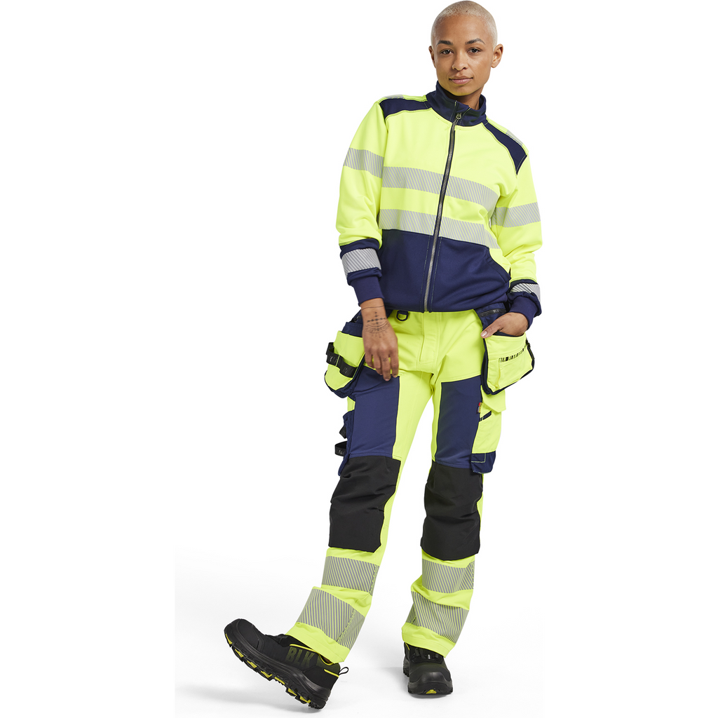 Blaklader High Vis Ladies Full Zip Sweatshirt, Yellow/Navy Blue (5)