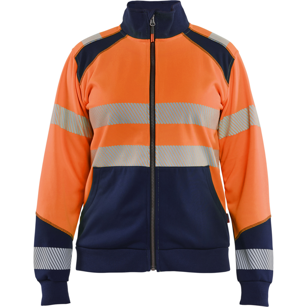 Blaklader High Vis Ladies Zip Sweatshirt, Orange/Navy Blue