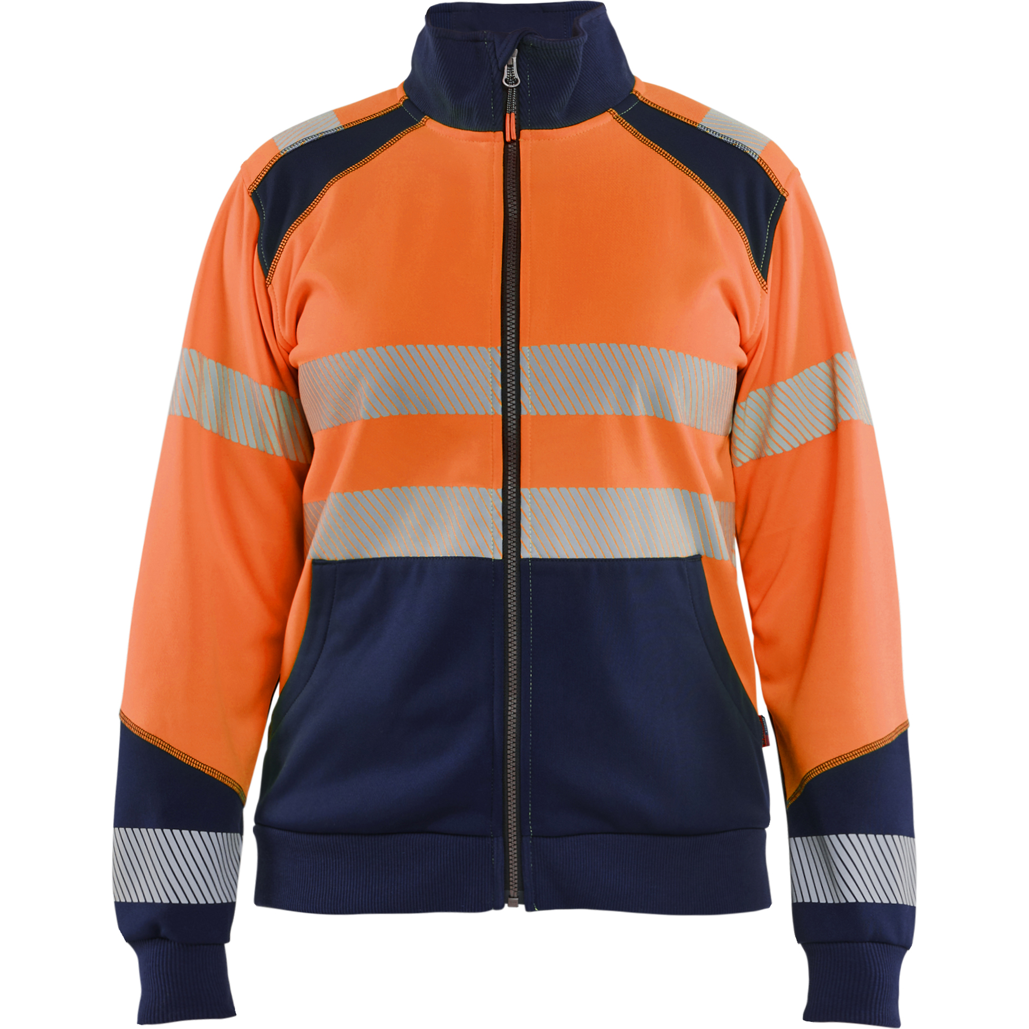 Blaklader High Vis Ladies Zip Sweatshirt, Orange/Navy Blue