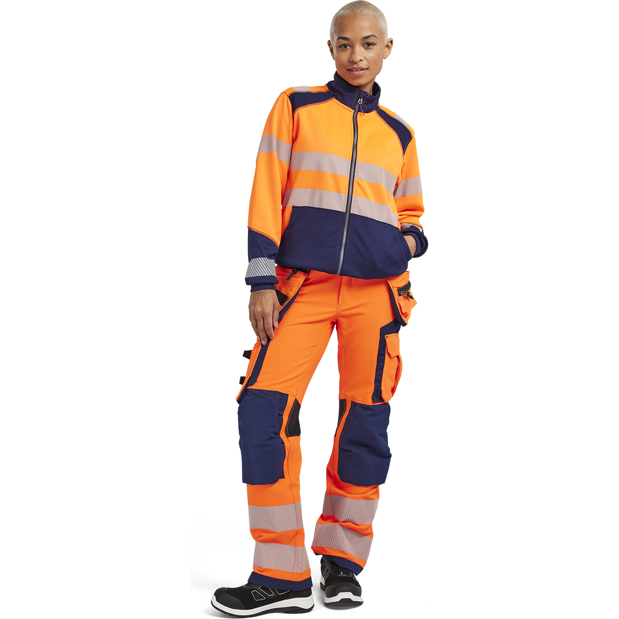Blaklader High Vis Ladies Zip Sweatshirt, Orange/Navy Blue (5)