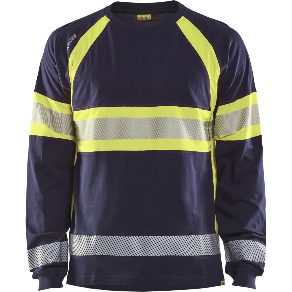 Blaklader High Vis Long Sleeve Shirt, Navy Blue/Yellow