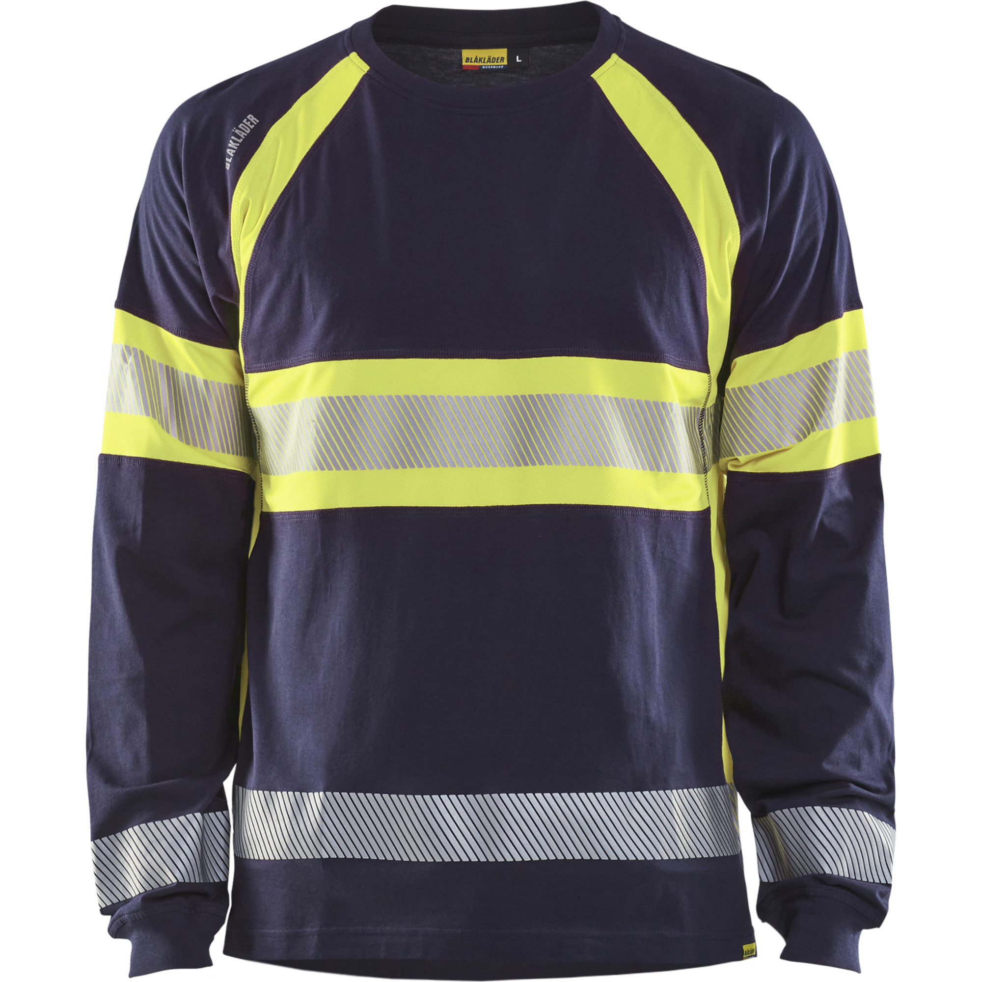 Blaklader High Vis Long Sleeve Shirt, Navy Blue/Yellow
