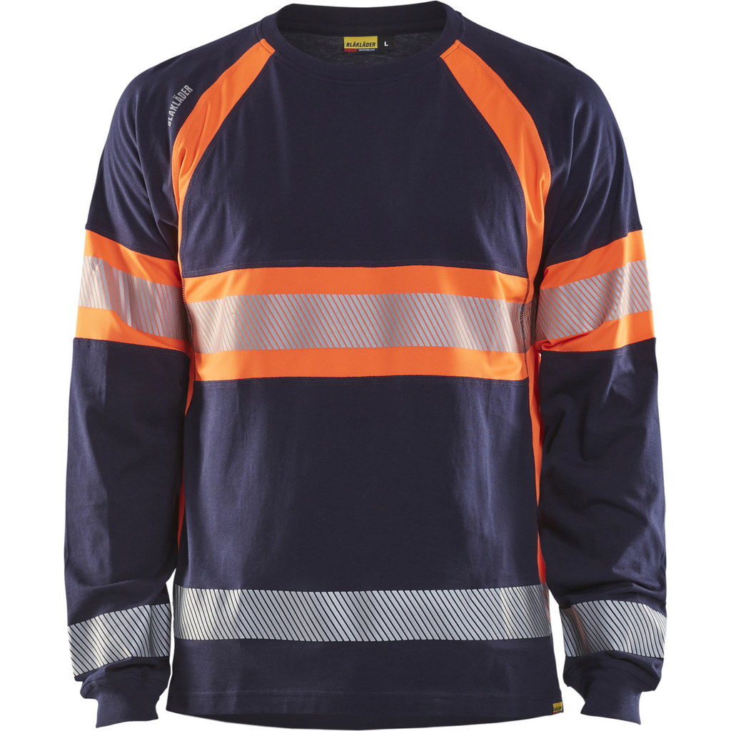 Blaklader Long Sleeve High Vis Shirt, Navy Blue/Orange