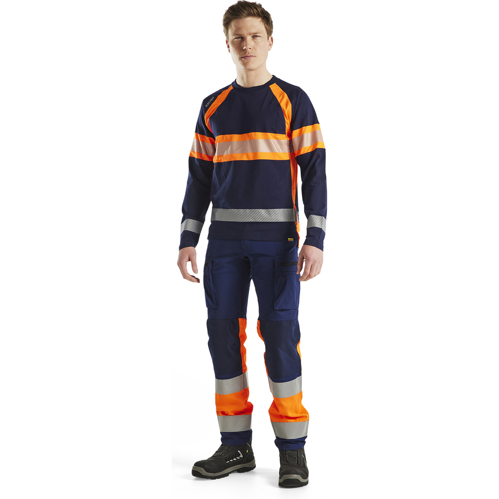 Blaklader Long Sleeve High Vis Shirt, Navy Blue/Orange (5)