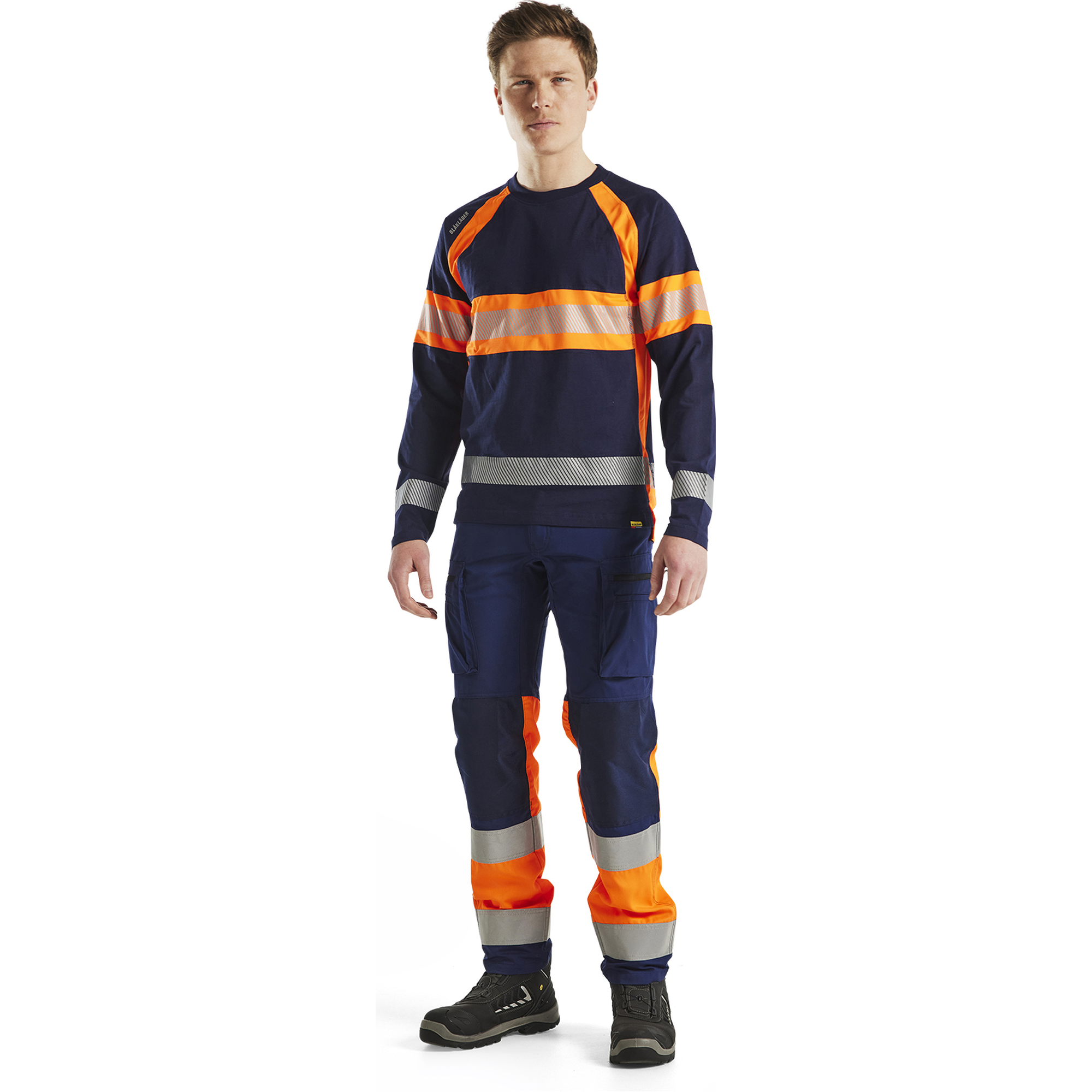 Blaklader Long Sleeve High Vis Shirt, Navy Blue/Orange (5)