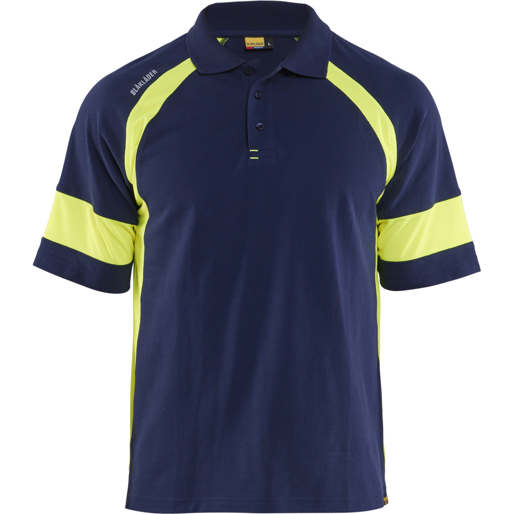 Blaklader High Vis Polo Shirt, Navy Blue/ Yellow