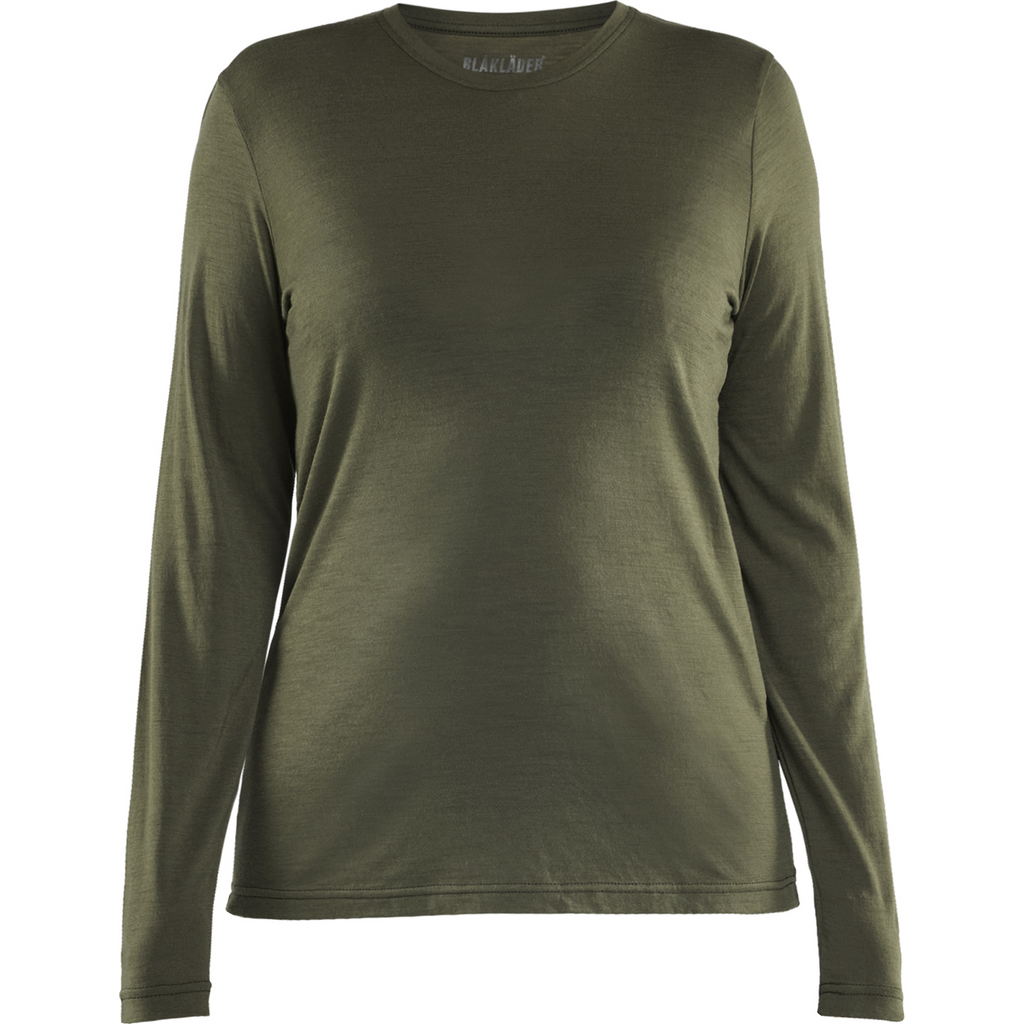 Blaklader Women's Merino Wool Long Sleeve T-Shirt, Forest Green