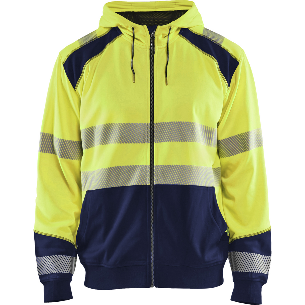 Blaklader High Vis Hooded Sweatshirt, Yellow/Navy Blue