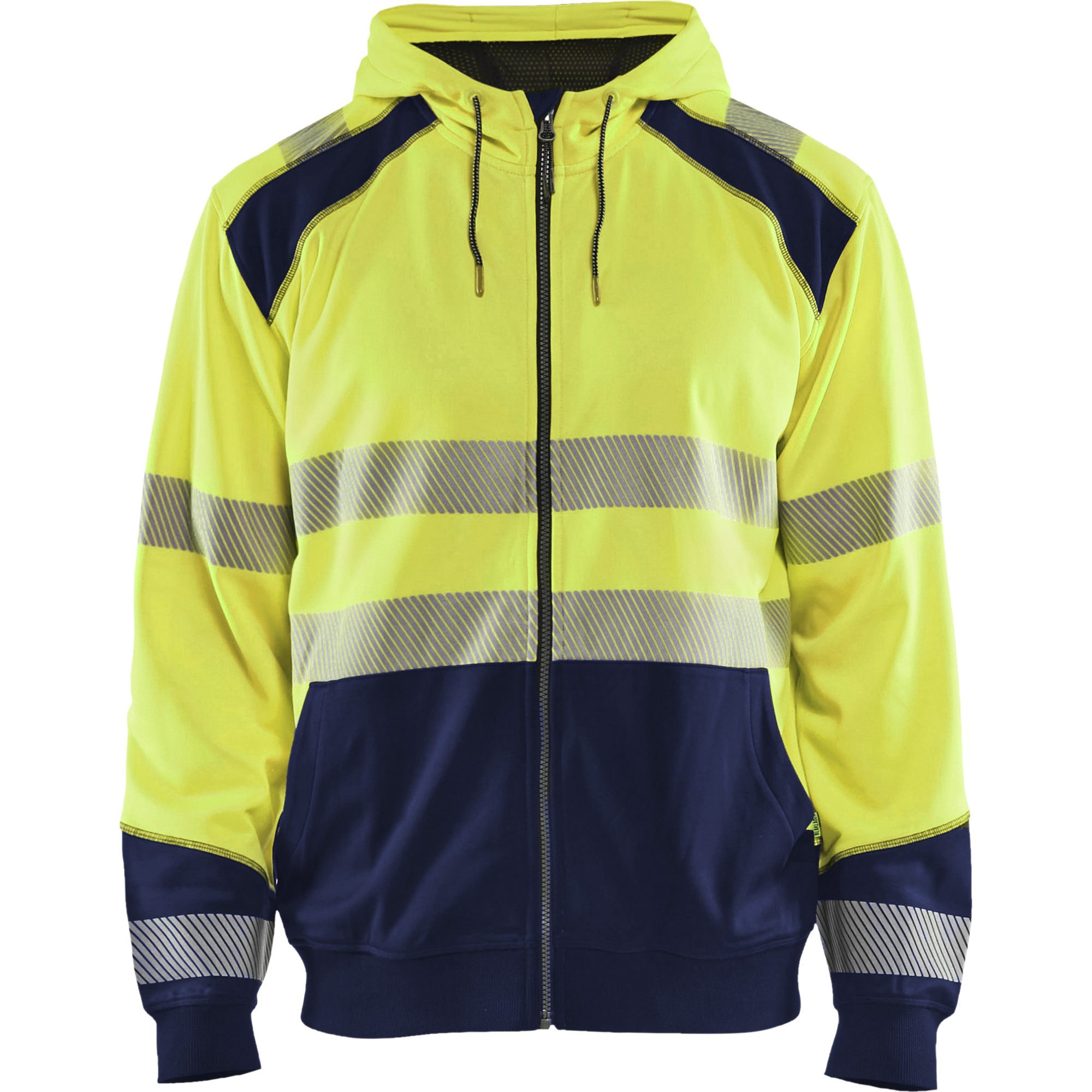 Blaklader High Vis Hooded Sweatshirt, Yellow/Navy Blue