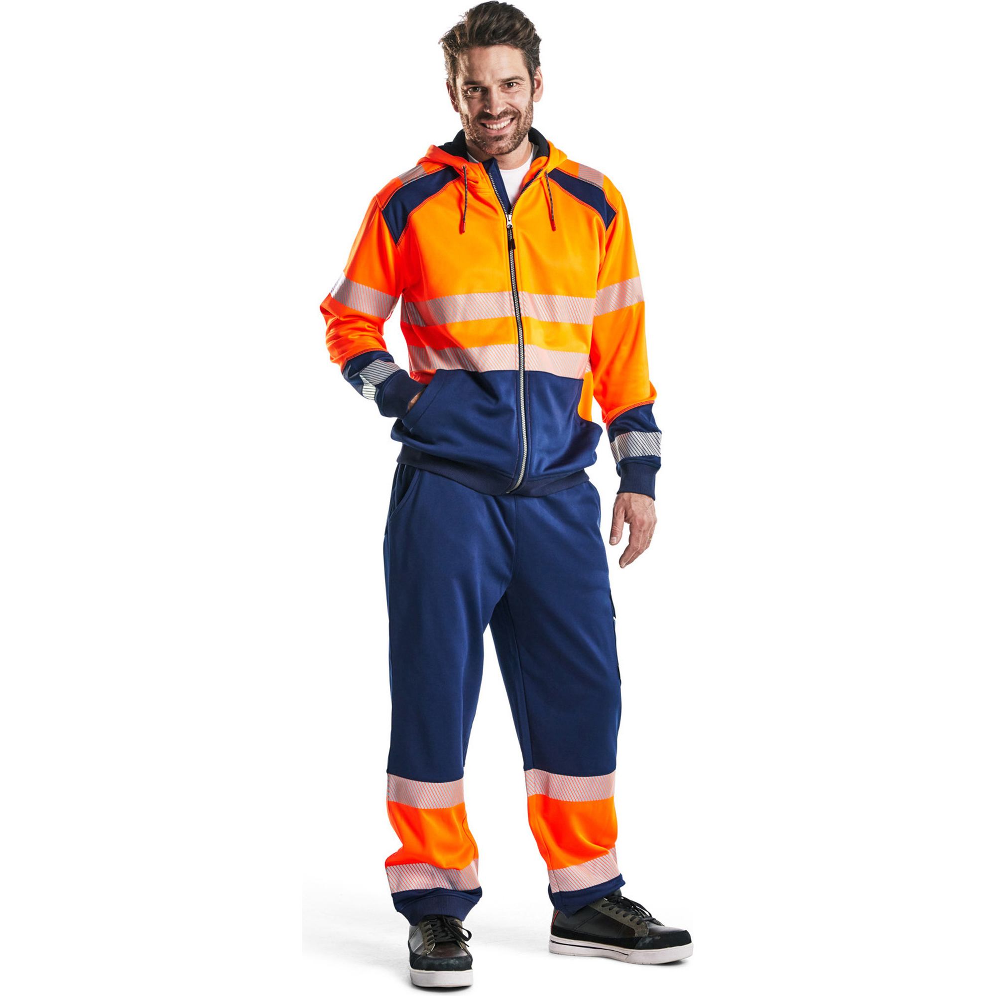 Blaklader High Vis Hooded Sweatshirt, Orange/Navy Blue (4)