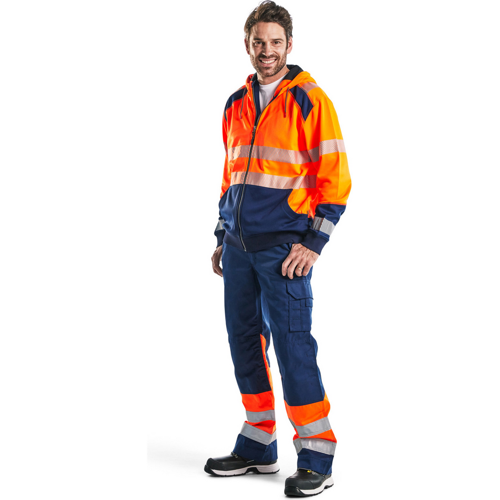 Blaklader High Vis Hooded Sweatshirt, Orange/Navy Blue (5)