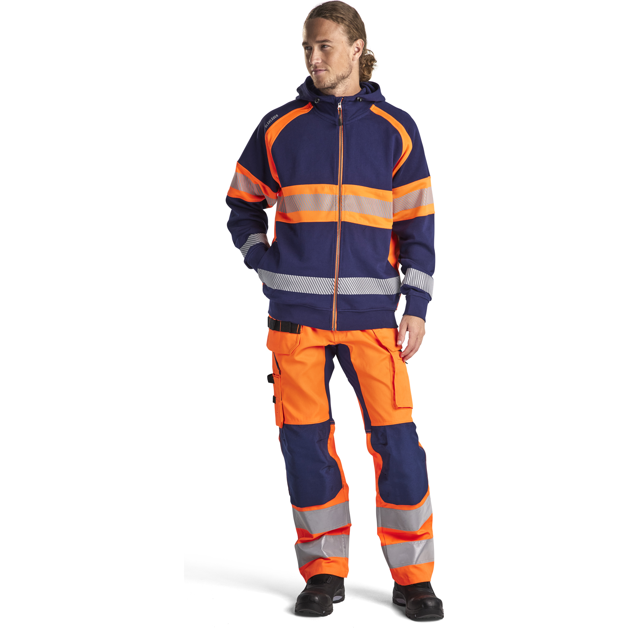 Blaklader High Vis Hoodie Jacket, Navy Blue/Orange (5)