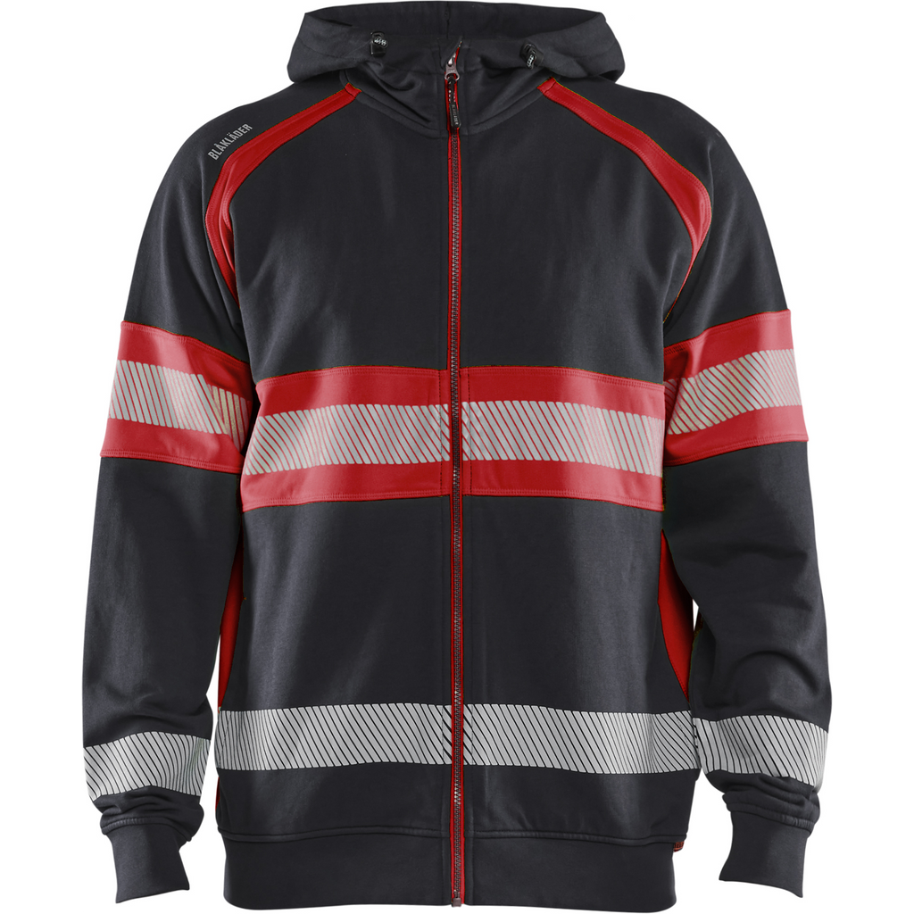 Blaklader High Vis Hooded Jacket, Black/High Vis Red