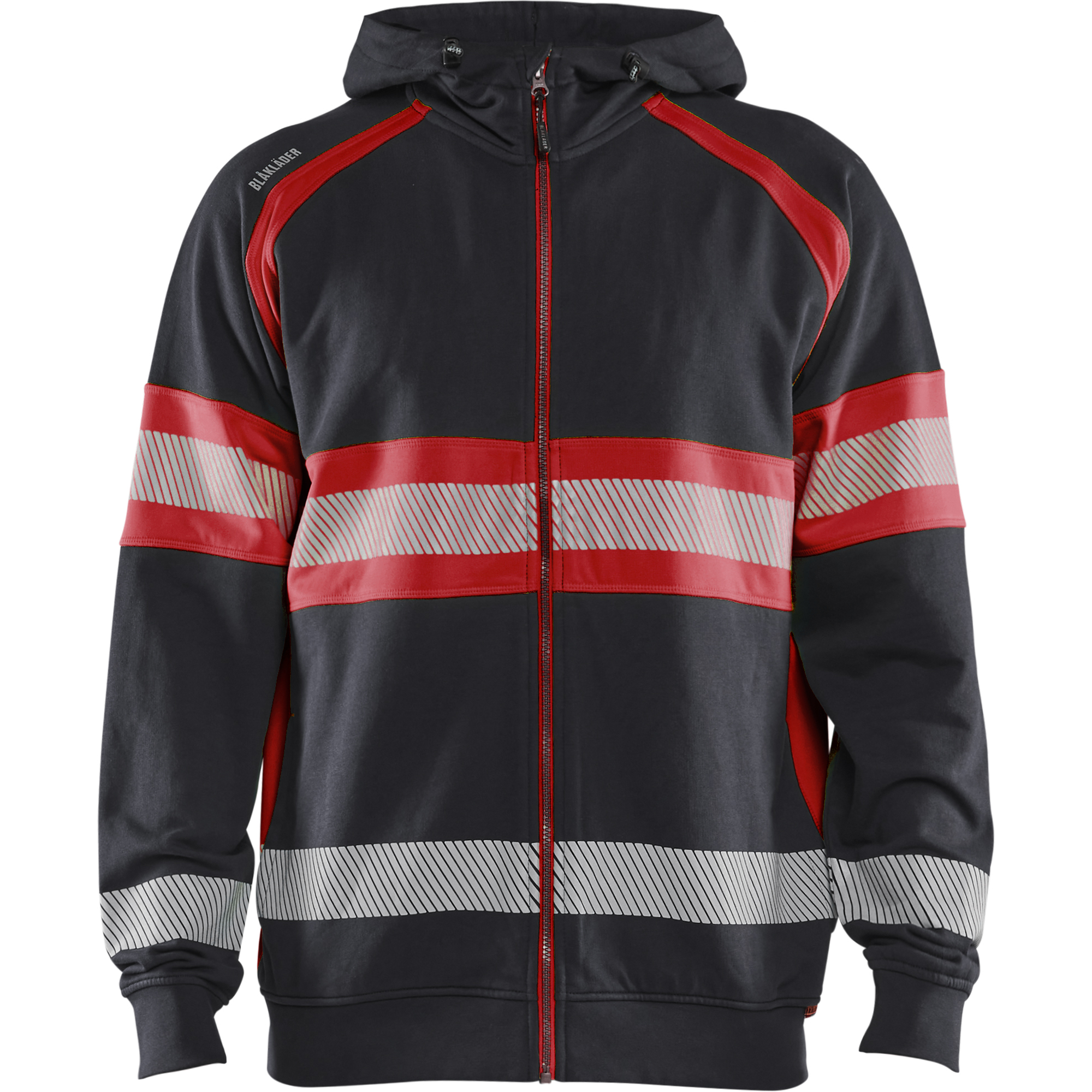 Blaklader High Vis Hooded Jacket, Black/High Vis Red