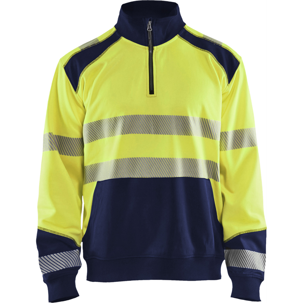 Blaklader High Vis Half-Zip Sweatshirt, Yellow/Navy Blue
