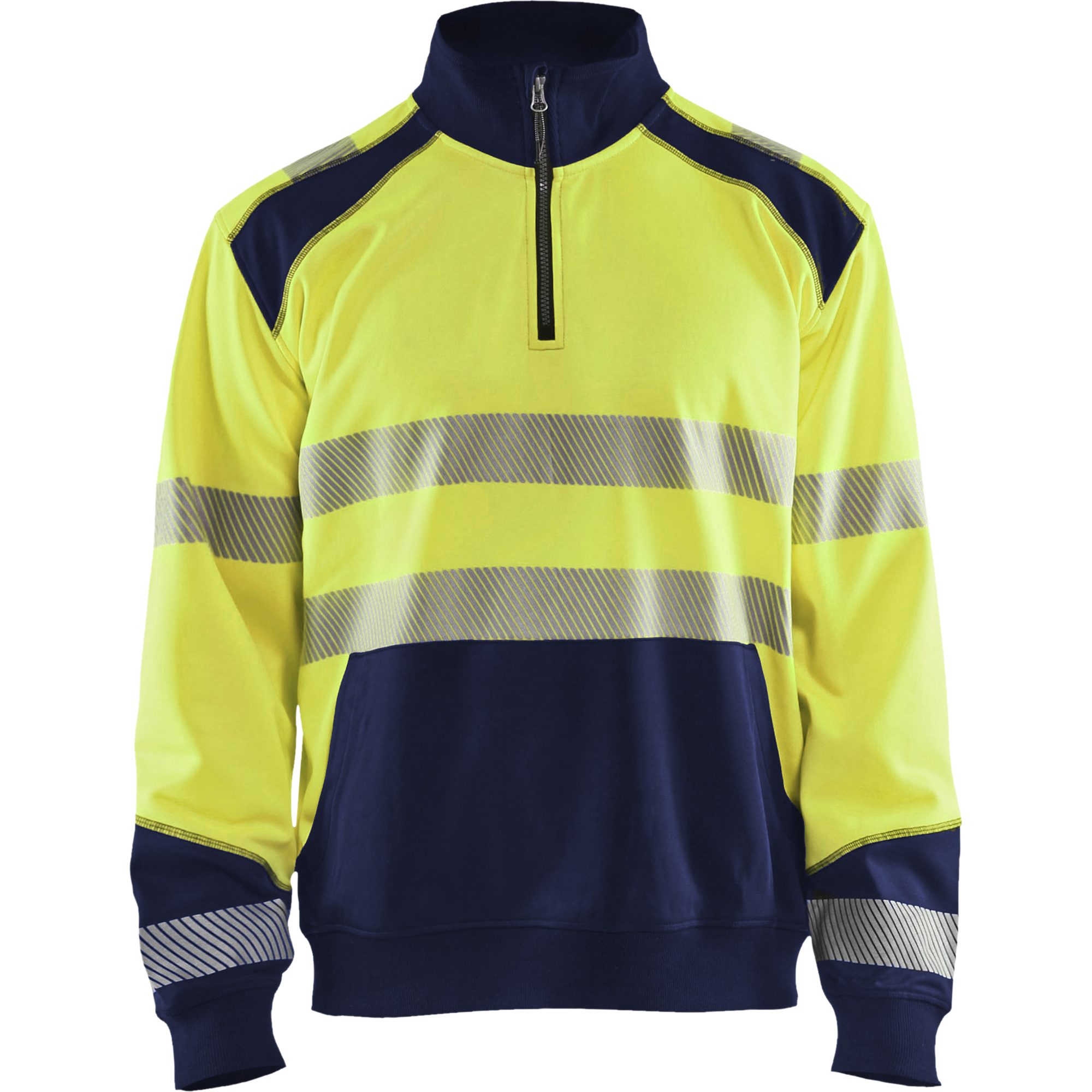 Blaklader High Vis Half-Zip Sweatshirt, Yellow/Navy Blue