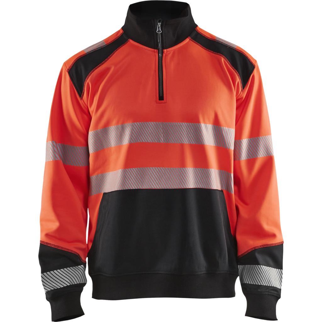 Blaklader High Vis Half-Zip Sweatshirt, Red/Black
