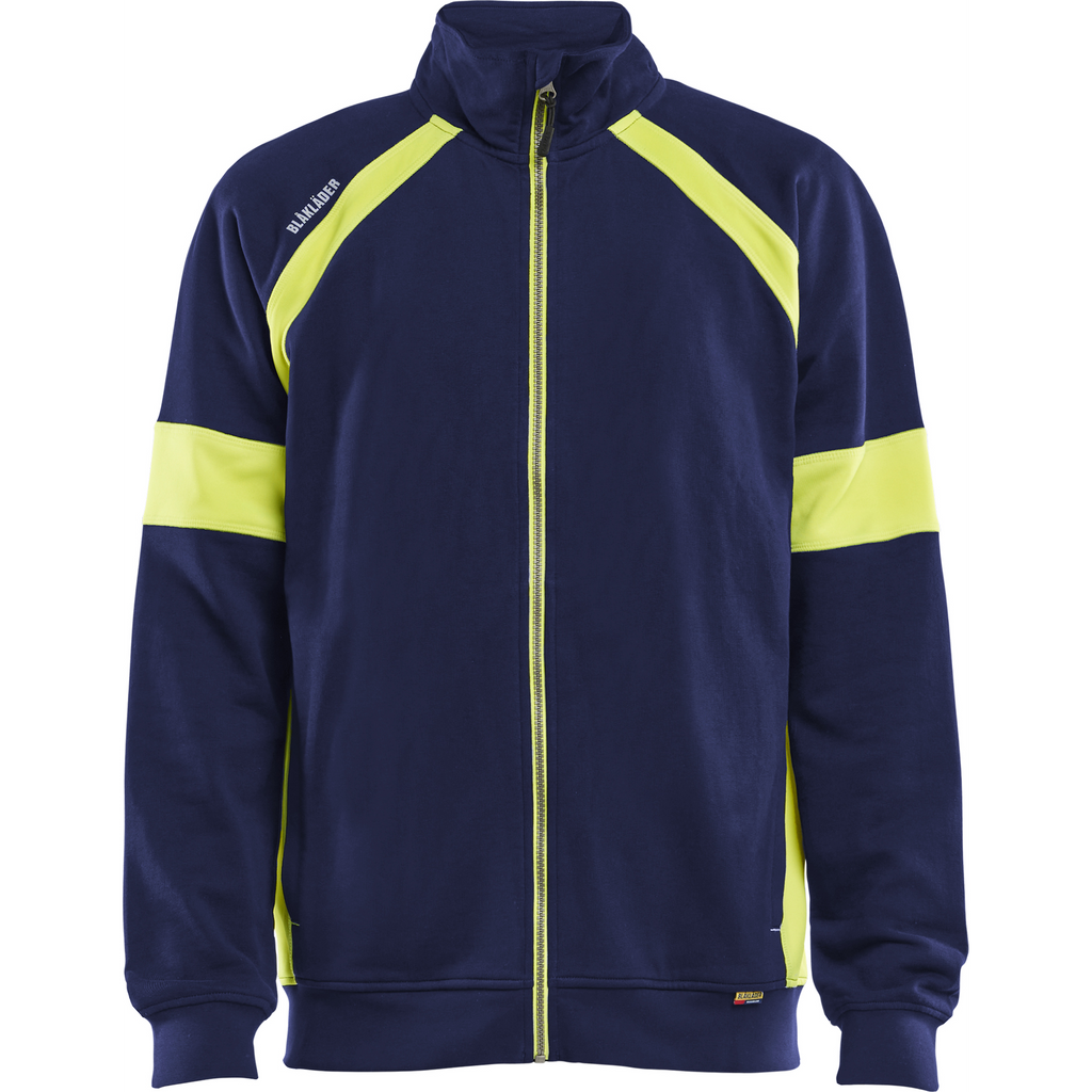Blaklader High Vis Full Zip Sweatshirt, Navy Blue/ Yellow