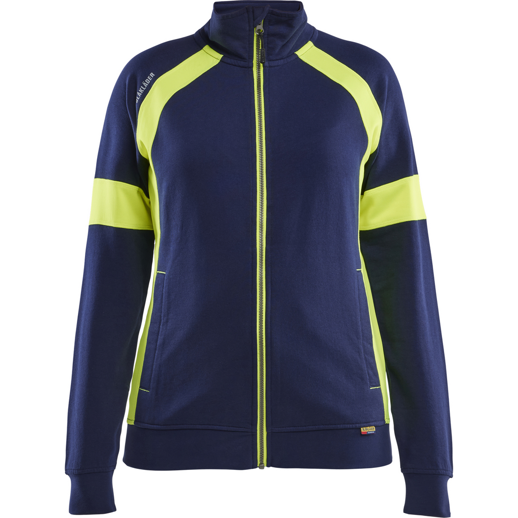 Blaklader High Vis Ladies Full Zip Sweatshirt, Navy Blue/ Yellow