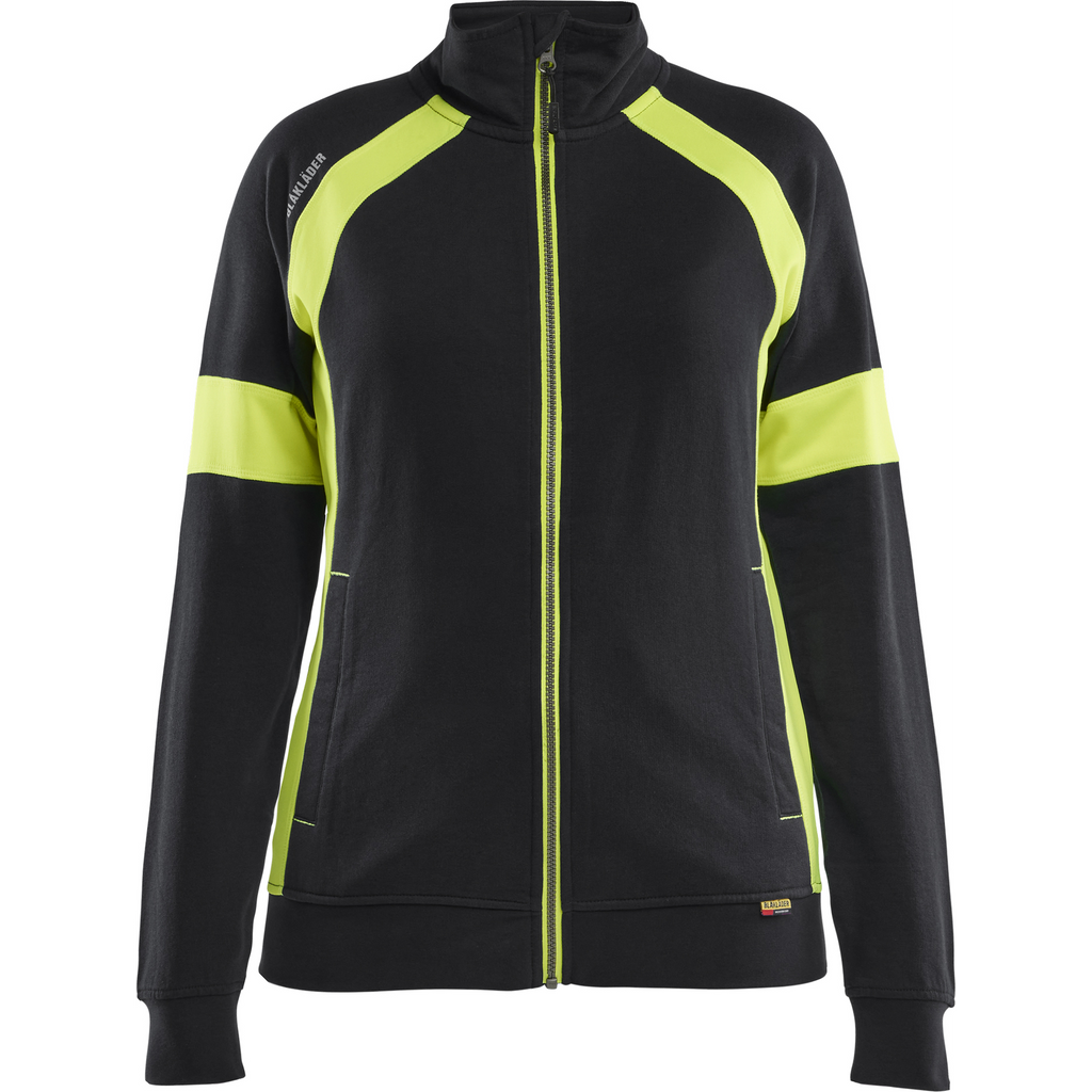 Blaklader High Vis Ladies Full Zip Sweatshirt, Black/Yellow