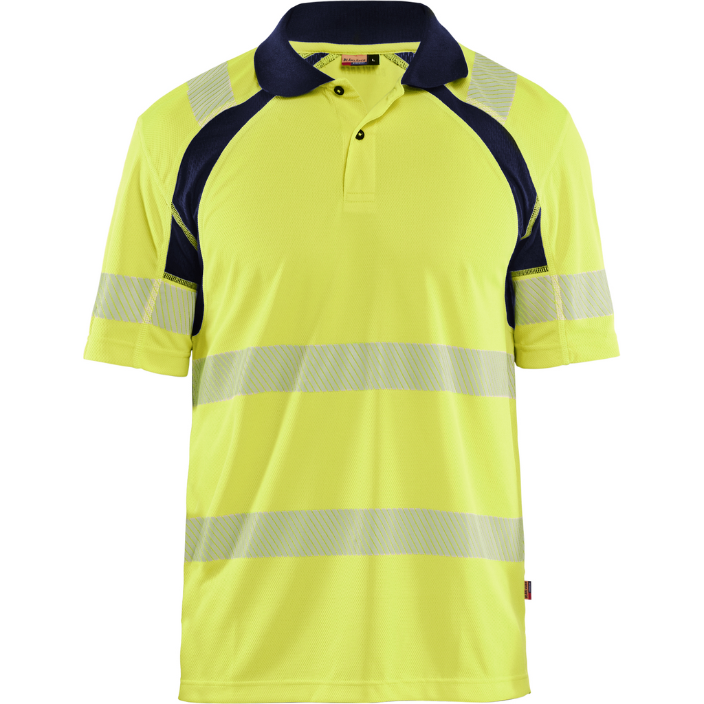 Blaklader High Vis UV Protection Polo Shirt, Yellow/Navy Blue