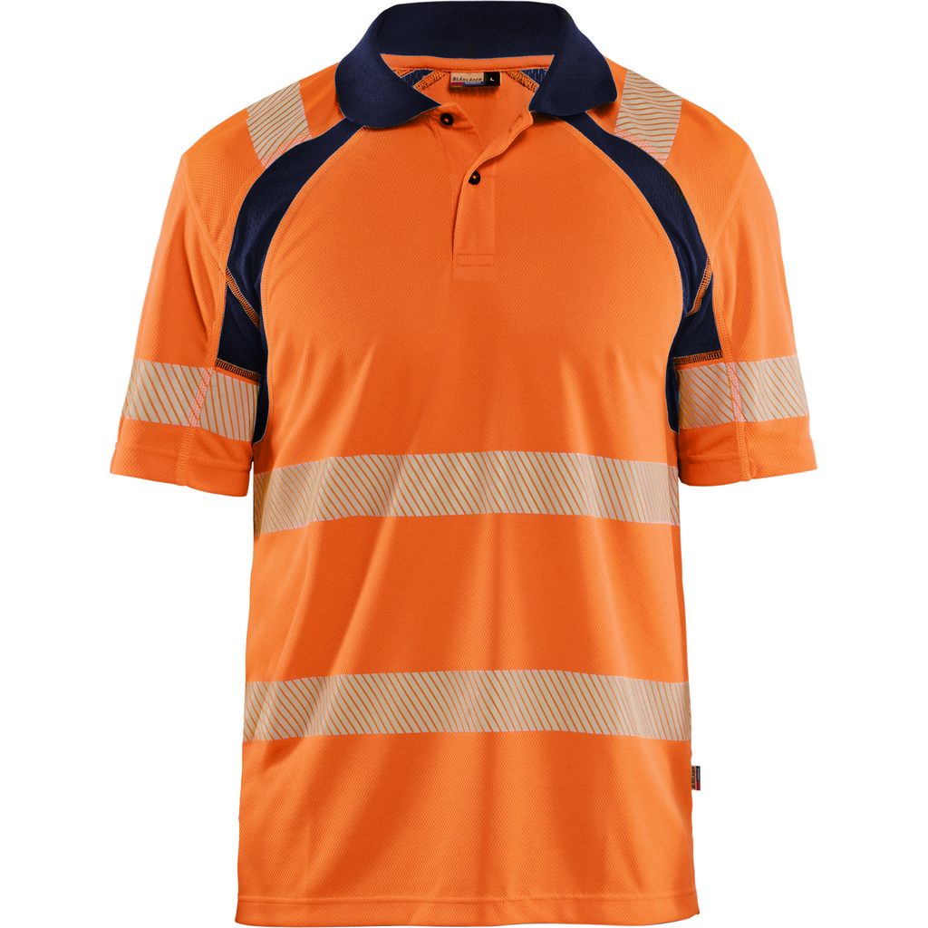 Blaklader High Vis UV Protection Polo Shirt, Orange/Navy
