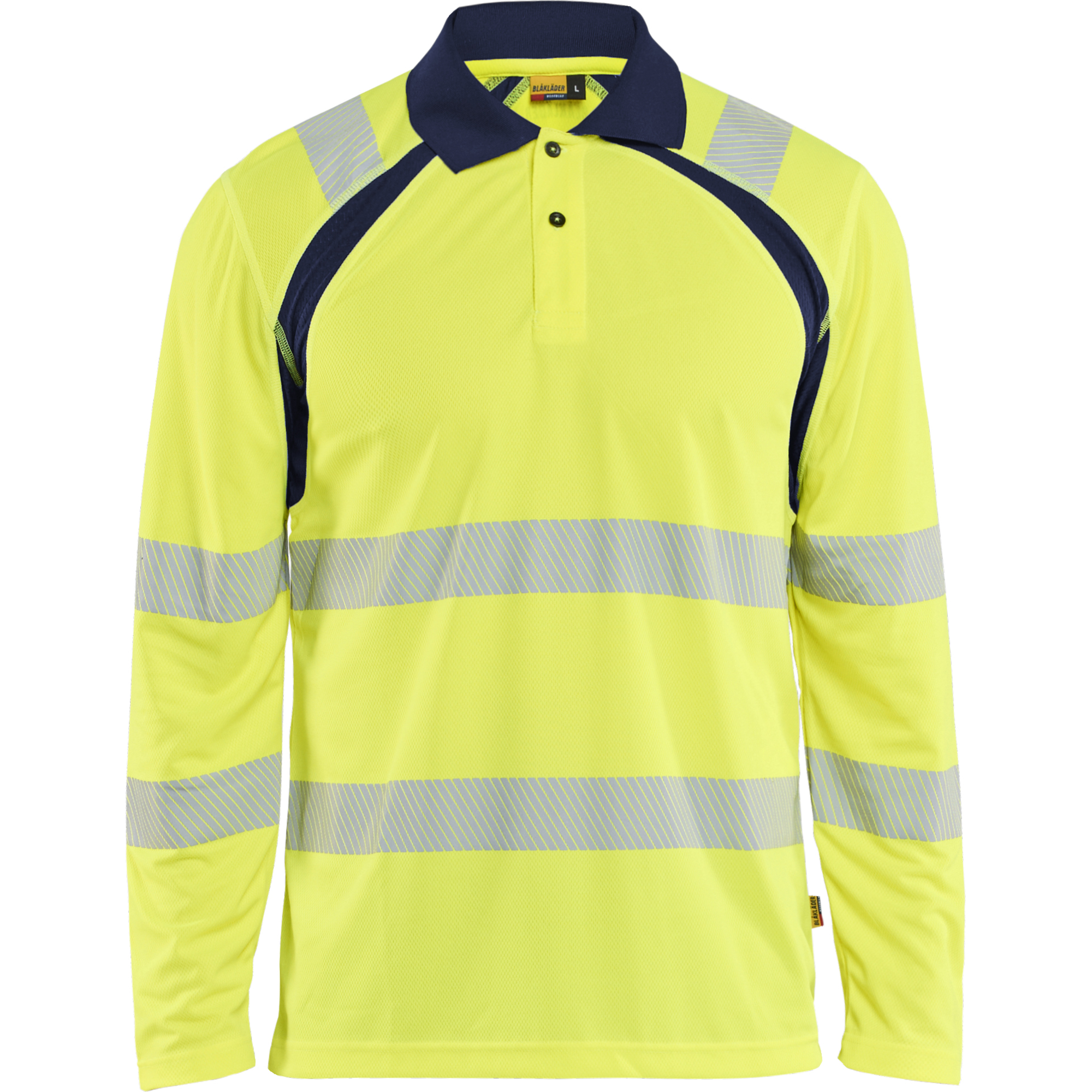 Blaklader UV High Vis Long Sleeve Polo Shirt, High Vis Yellow/Navy Blue
