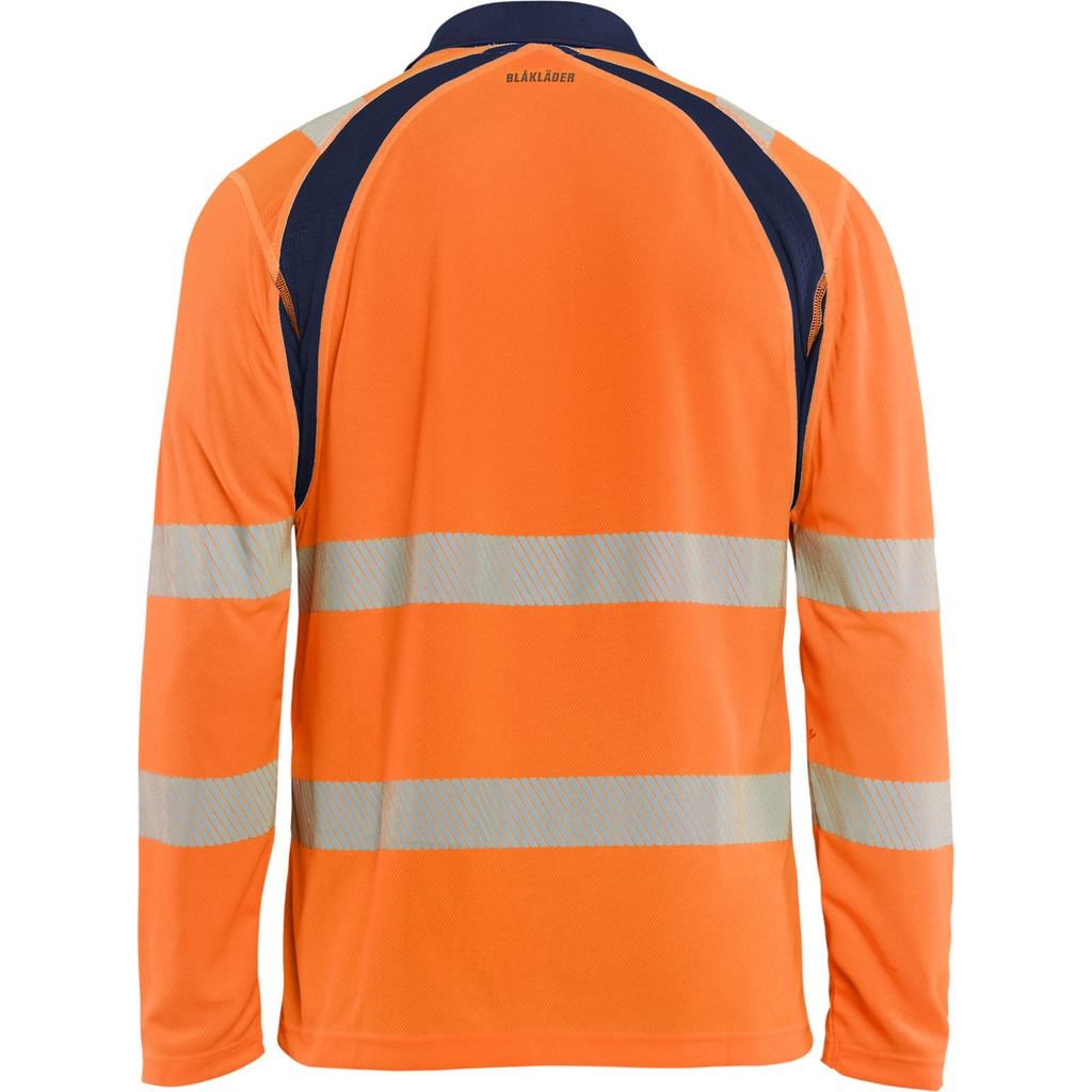 Blaklader High Vis UV Protection Long Sleeve Polo Shirt, Orange/Navy Blue (4)