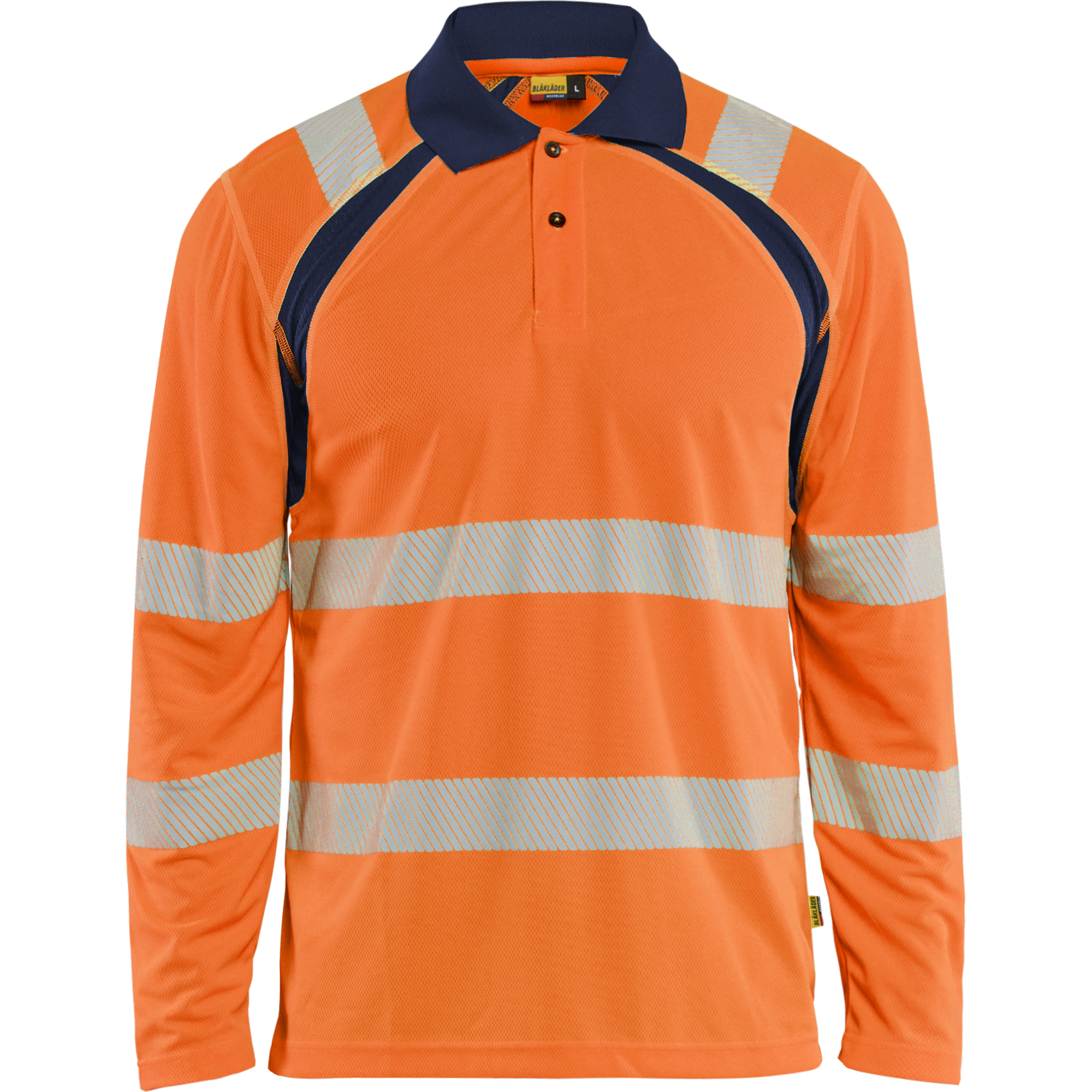 Blaklader High Vis UV Protection Long Sleeve Polo Shirt, Orange/Navy Blue