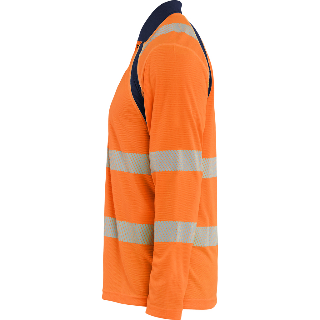 Blaklader High Vis UV Protection Long Sleeve Polo Shirt, Orange/Navy Blue (3)
