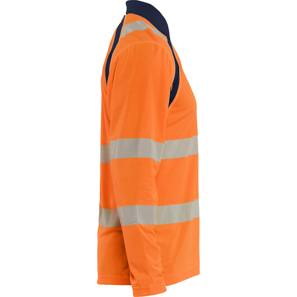 Blaklader High Vis UV Protection Long Sleeve Polo Shirt, Orange/Navy Blue (2)
