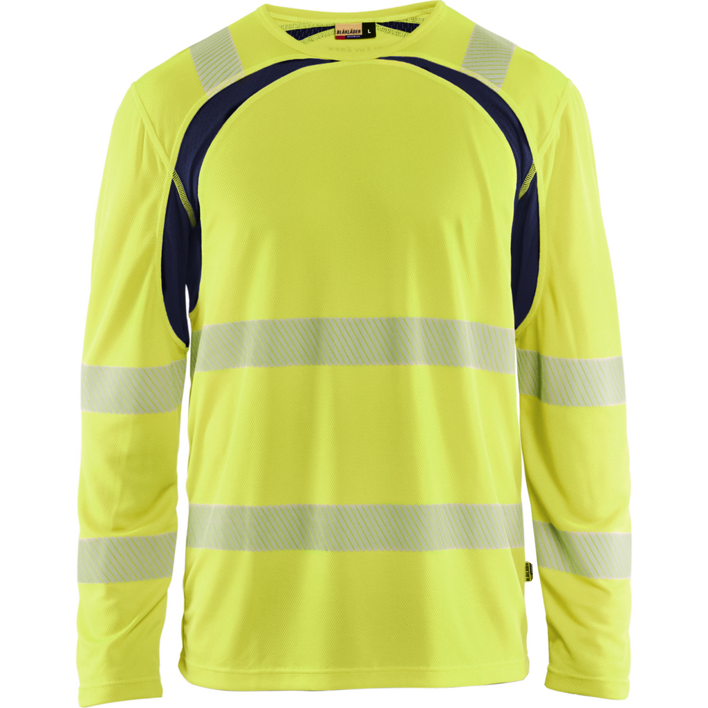 Blaklader High Vis UV Protection Long Sleeve Shirt, Yellow/Navy Blue