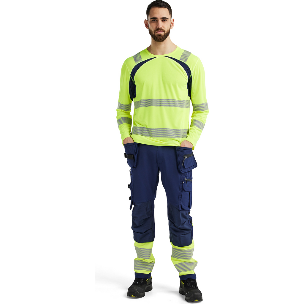 Blaklader High Vis UV Protection Long Sleeve Shirt, Yellow/Navy Blue (5)