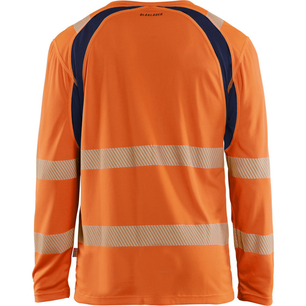 Blaklader High Vis UV Protection Long Sleeve Shirt, Orange/Navy Blue (4)