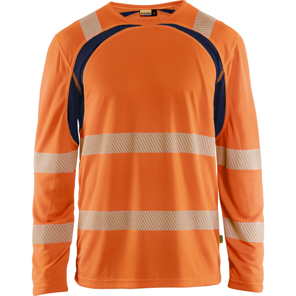 Blaklader High Vis UV Protection Long Sleeve Shirt, Orange/Navy Blue